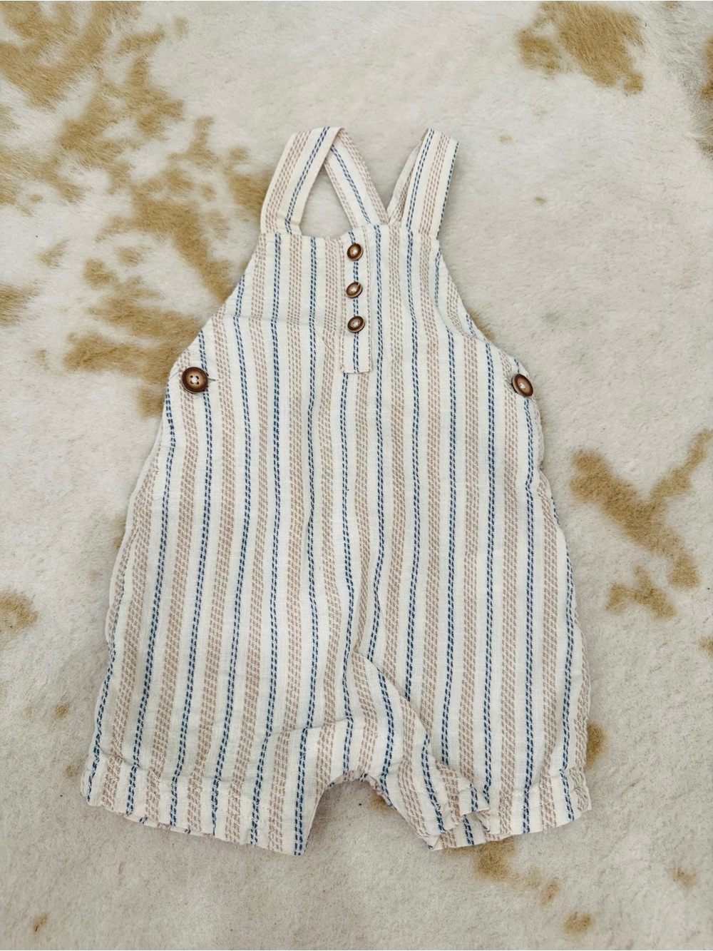 Carter's Cream, Blue and Tan Striped Baby Overalls